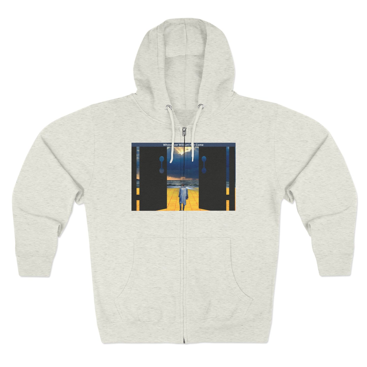 Surreal Doorway Zip Hoodie — Lone Figure Nightscape Artwork