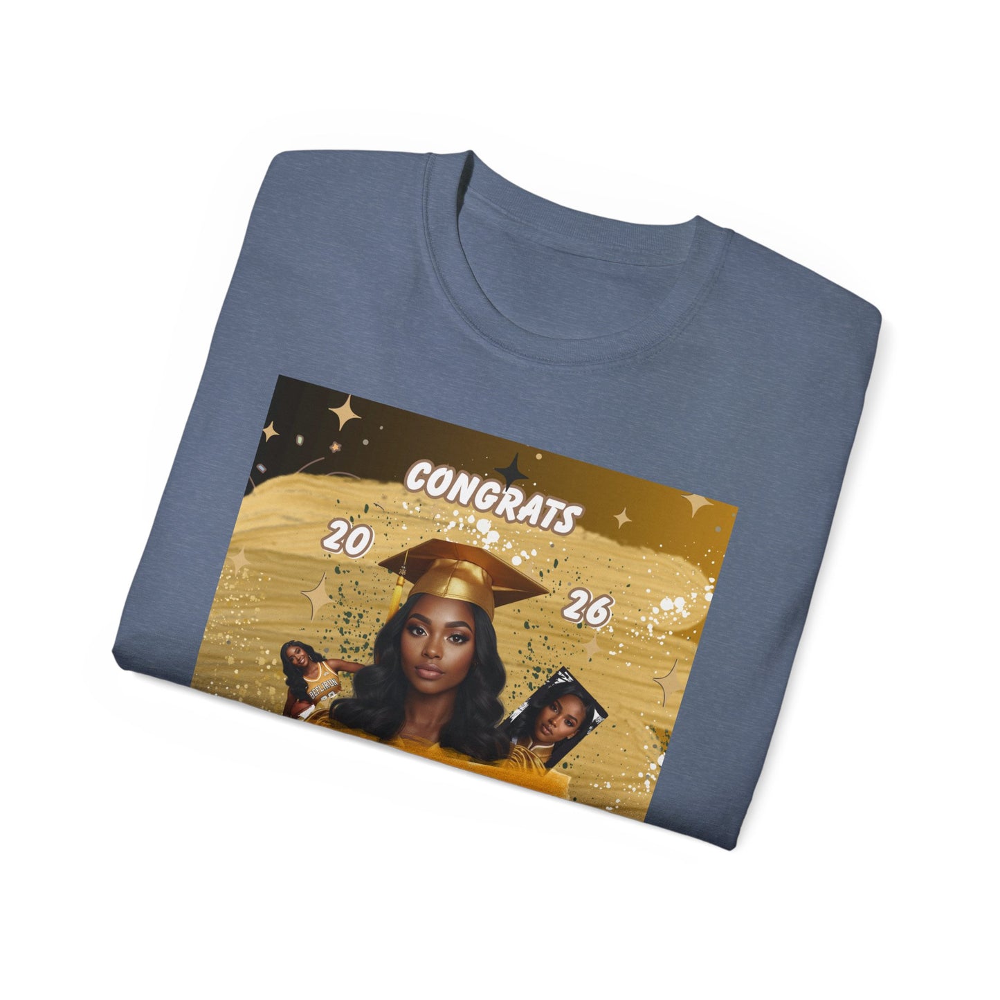 T-Shirts: Graduate Photo Tee Congrats 2026 Personalized Graduation T-Shirt. Gold/Yellow Personalize, upload your photo and write the name.