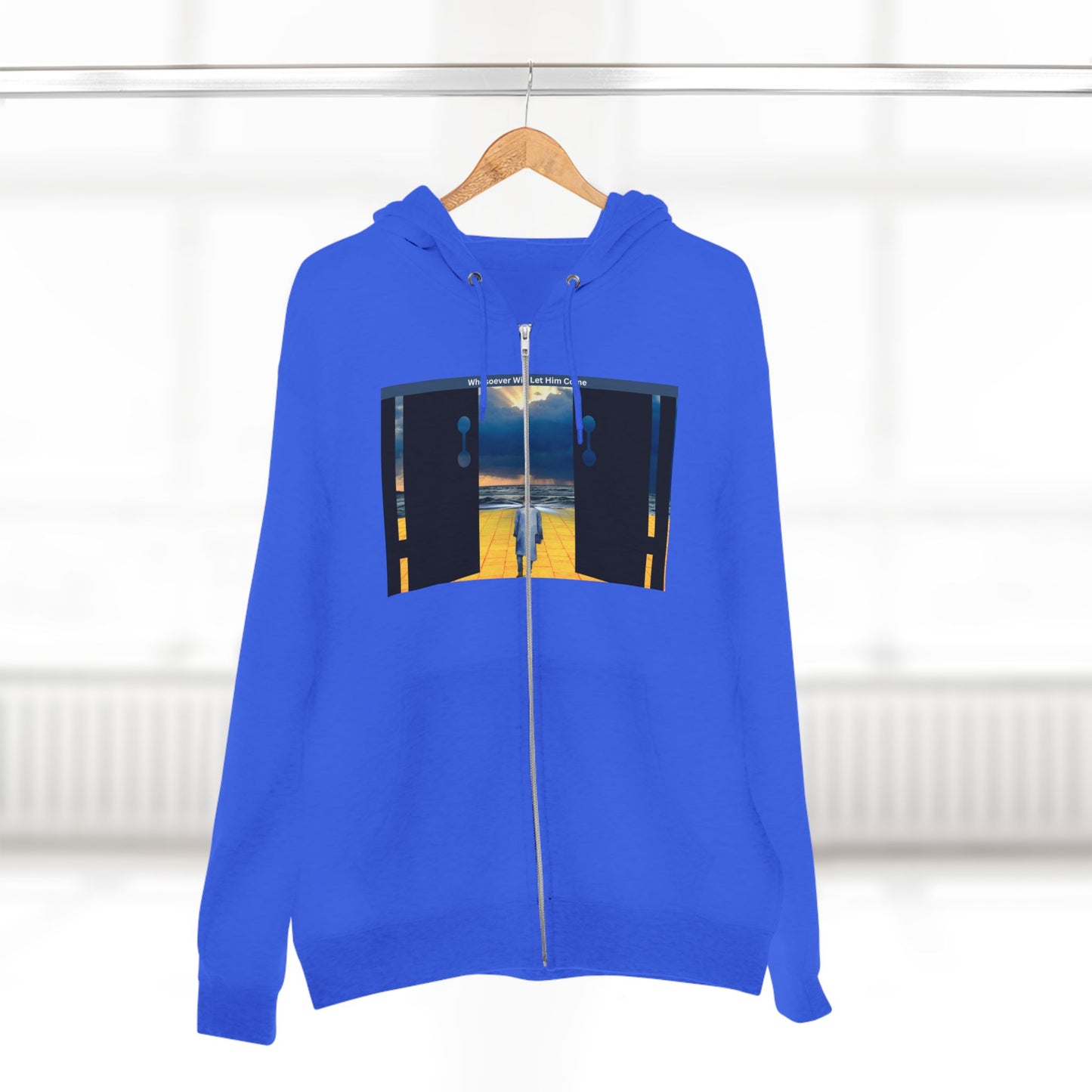 Surreal Doorway Zip Hoodie — Lone Figure Nightscape Artwork