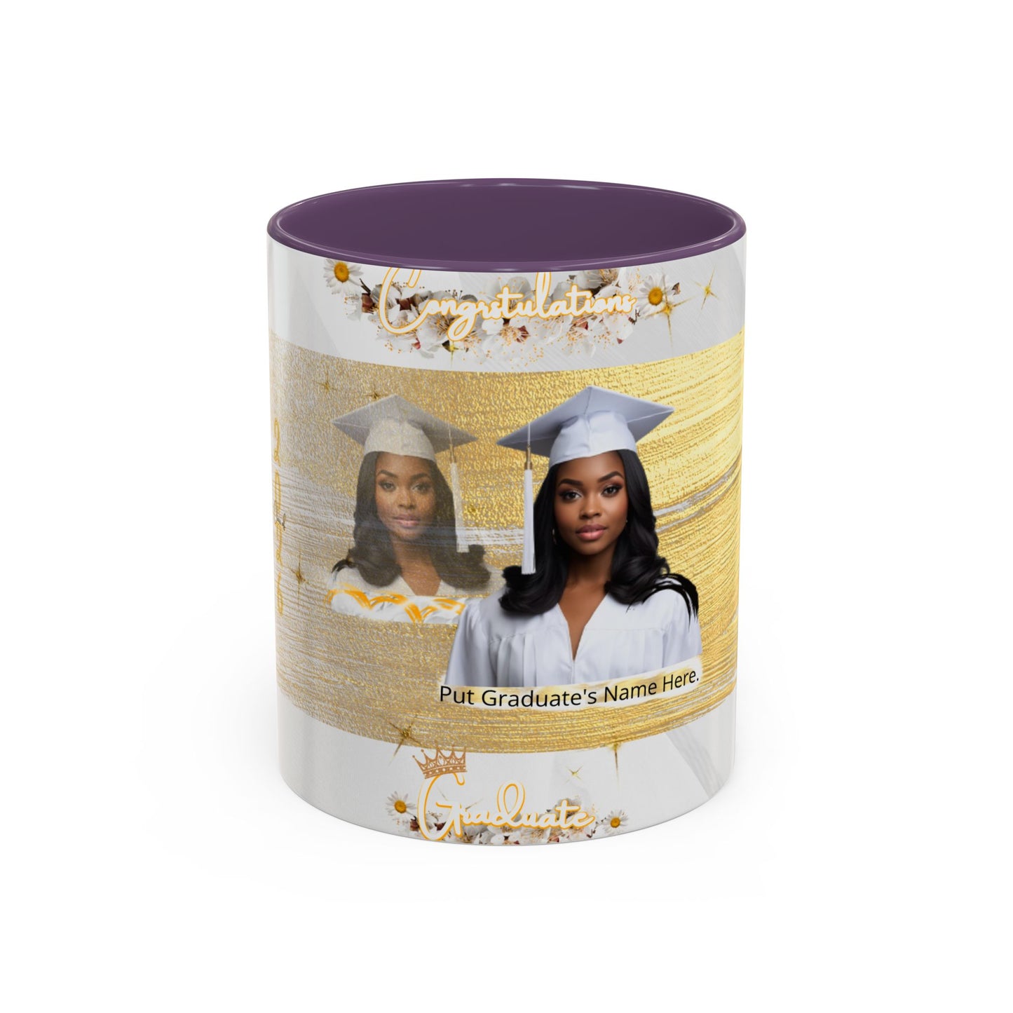 Mug: Graduation Photo Coffee Mug. Personalized Grad Gift with Gold Brush Design (11oz)