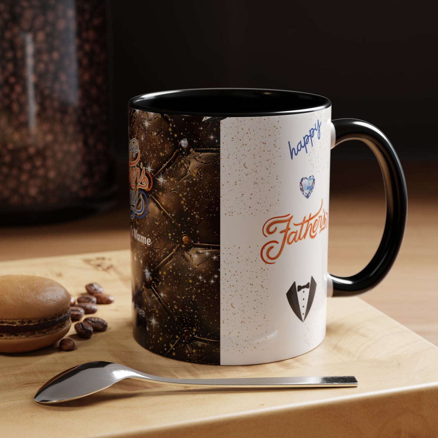 Personalized Fathers Day Coffee Mug Happy Fathers Day Photo & Name Accent Mug