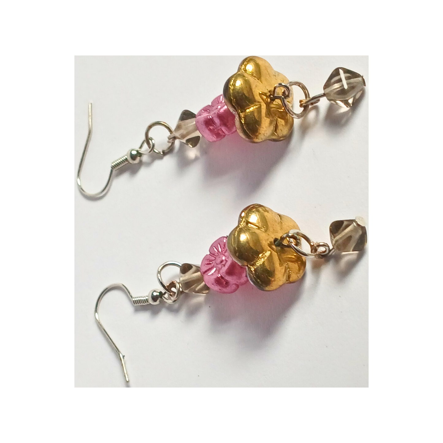 Short pink, gold and smoky dangling earrings: Fashion Jewelry