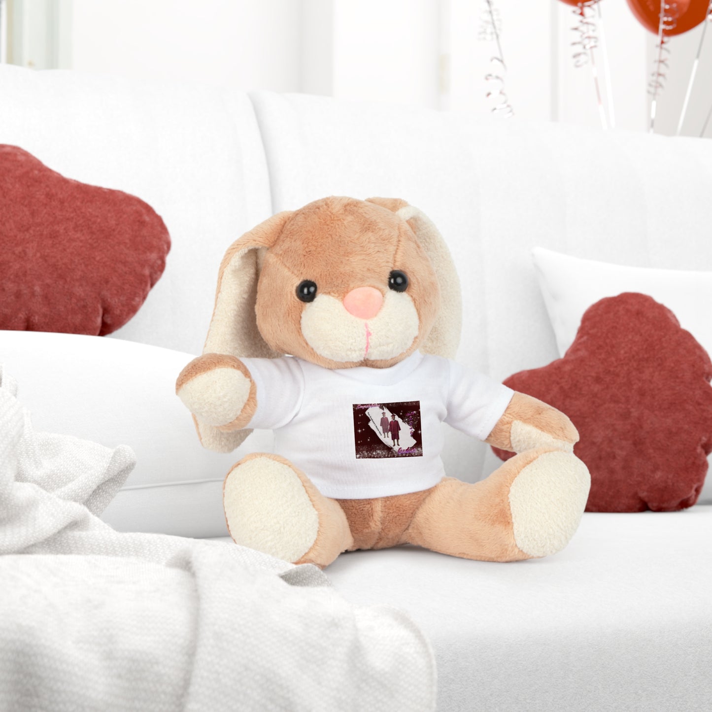 Teddy Bear Stuffed Bear Plush Graduation, personalize photo and name T-Shirt, Winter Couple Silhouette Design. Mahogany/Deep Red