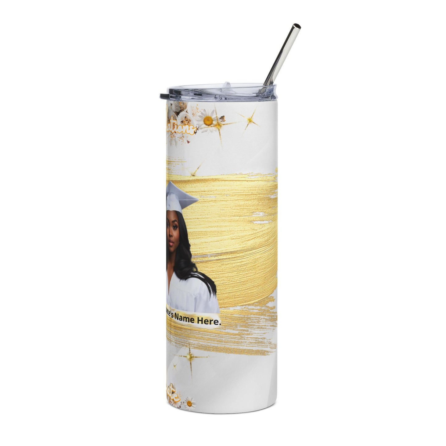 Tumblers: Graduation Photo Stainless Steel Tumbler Personalized 20oz Grad Gift. White