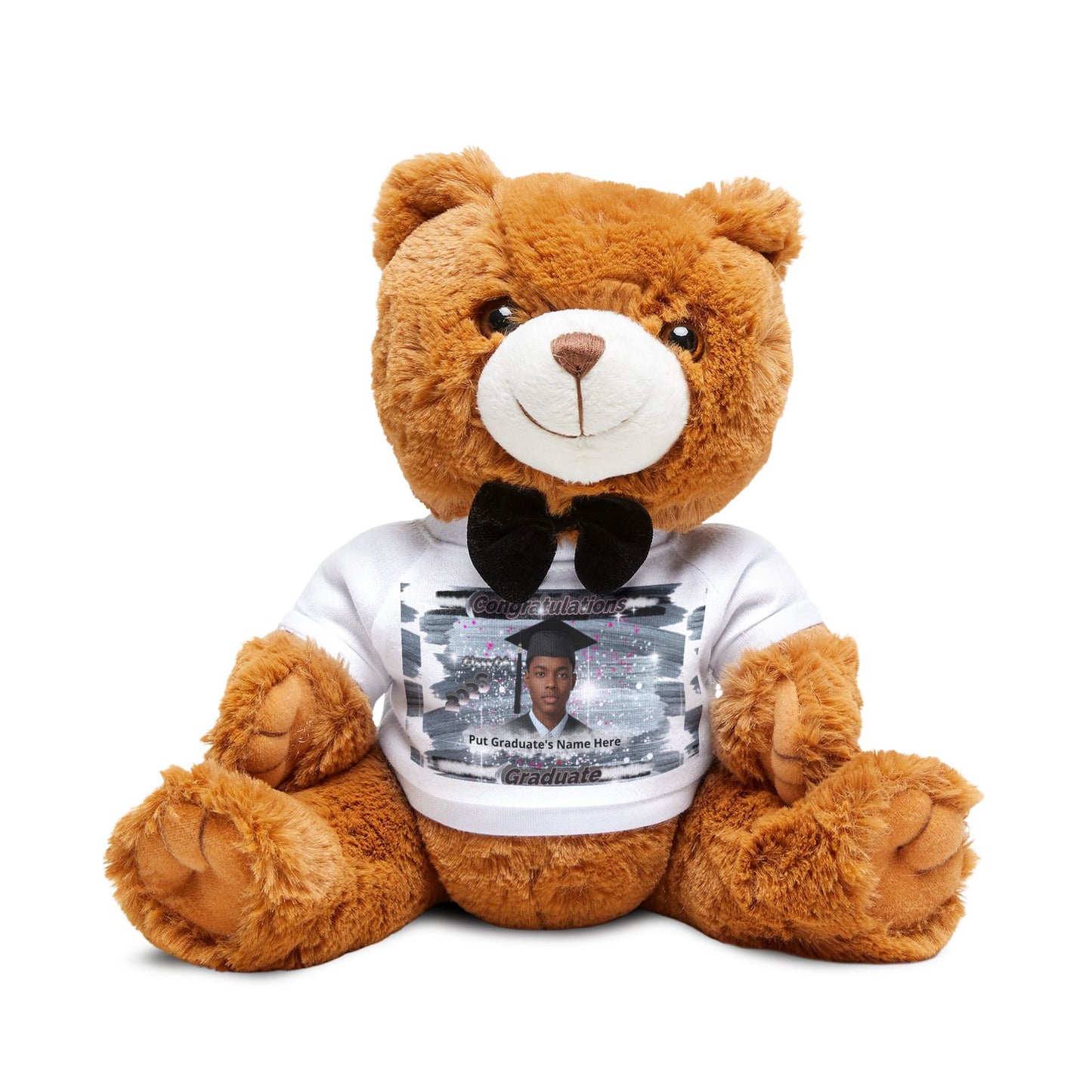 Teddy Bear Personalized Photo with Custom T-Shirt. Graduation Keepsake. Black