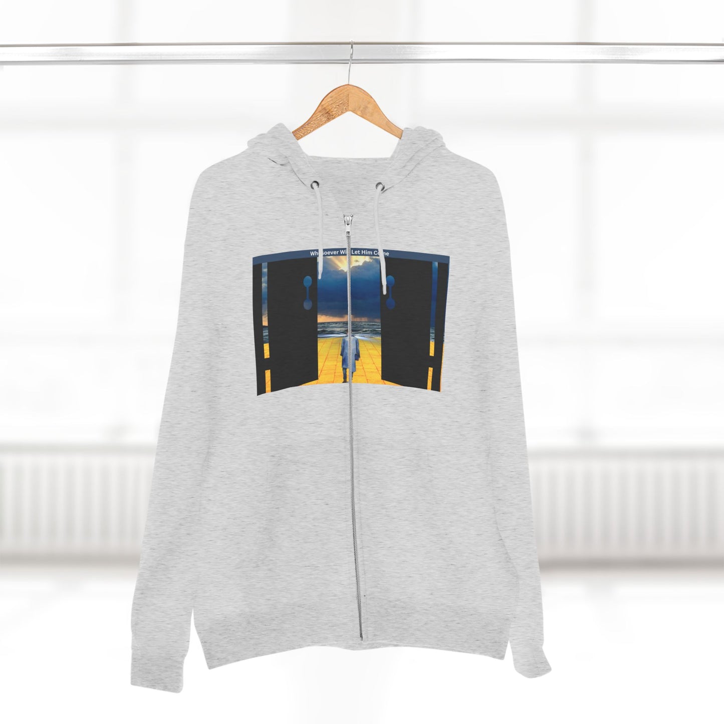 Surreal Doorway Zip Hoodie — Lone Figure Nightscape Artwork