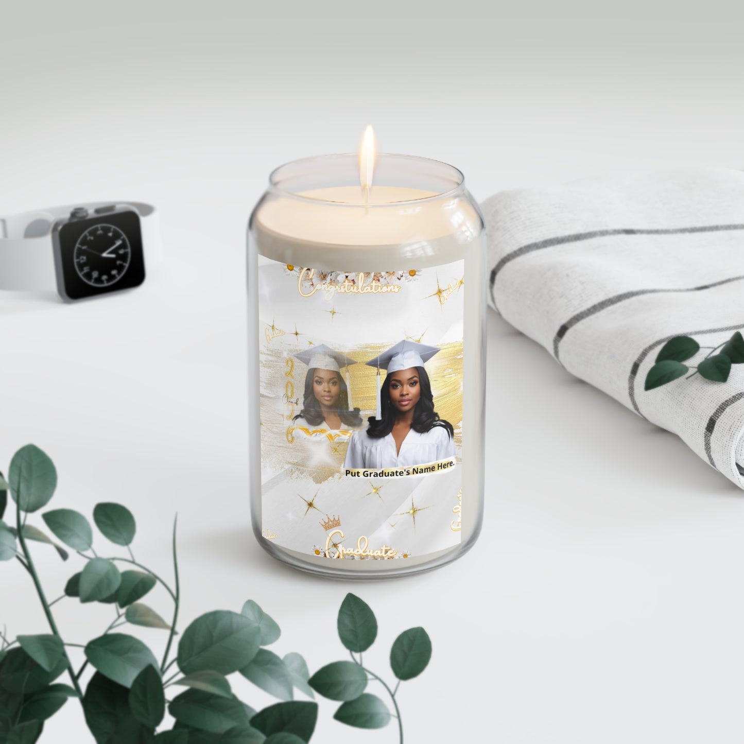 Candle: Graduation Photo Soy Candle Personalized Congrats Grad Gift, 13.75oz Scented Jar