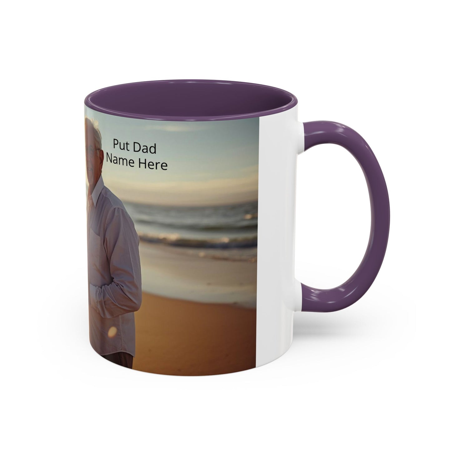 Personalized Photo Accent Coffee Mug Custom Mom and Dad Name, Sunset Beach Memory (11/15oz)