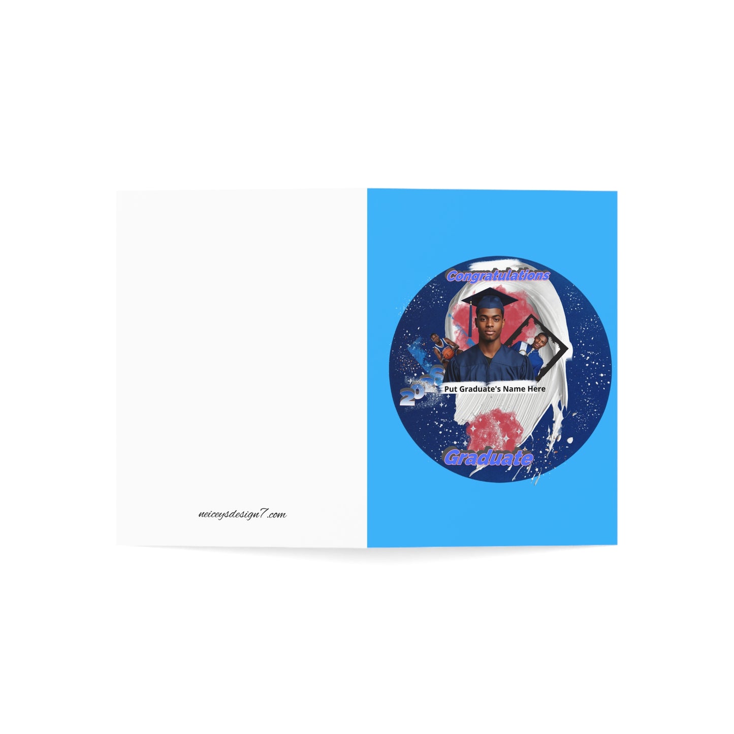 Greeting Cards: Graduation Photo. Personalized Congrats Grad Cards Navy Blue