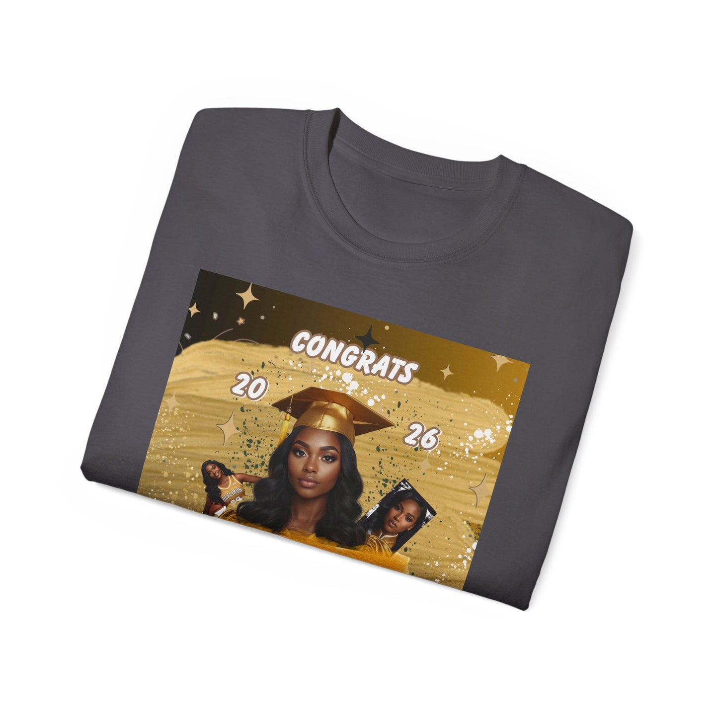 T-Shirts: Graduate Photo Tee Congrats 2026 Personalized Graduation T-Shirt. Gold/Yellow Personalize, upload your photo and write the name.