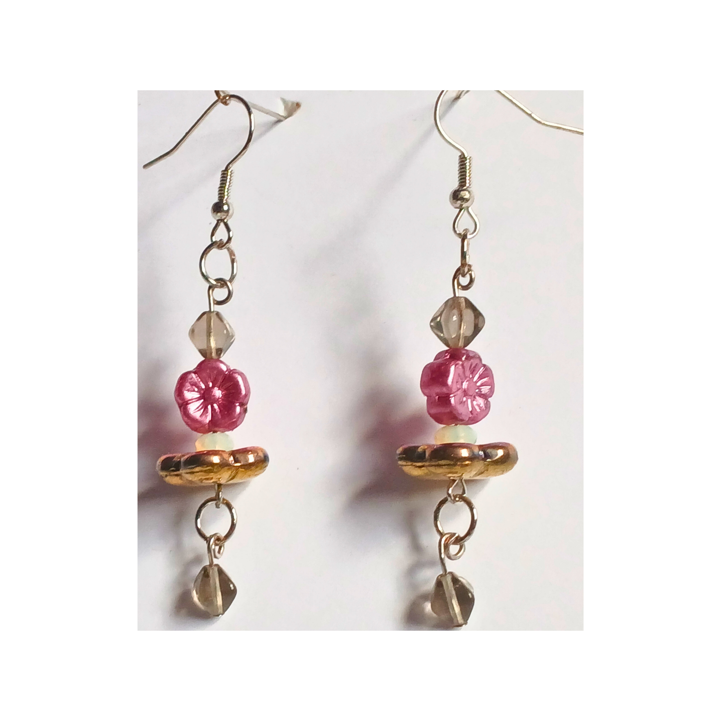 Short pink, gold and smoky dangling earrings: Fashion Jewelry