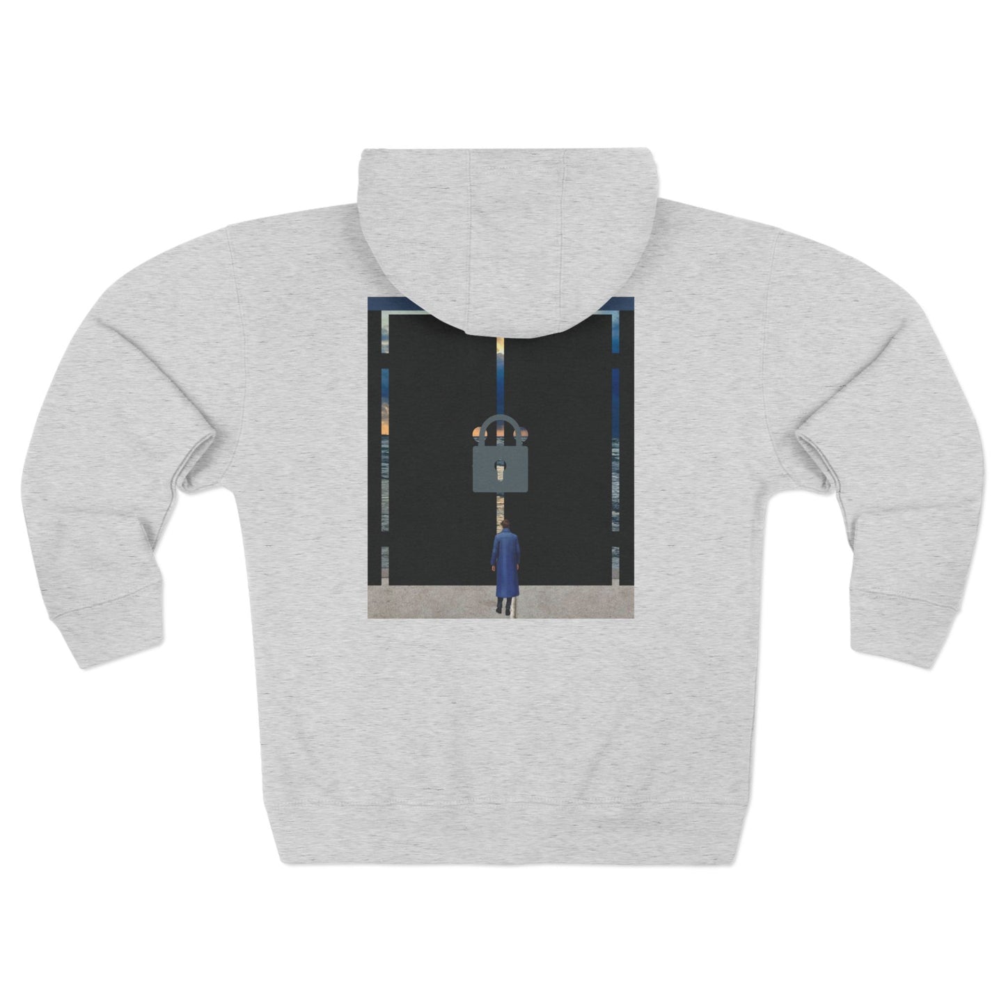 Surreal Doorway Zip Hoodie — Lone Figure Nightscape Artwork