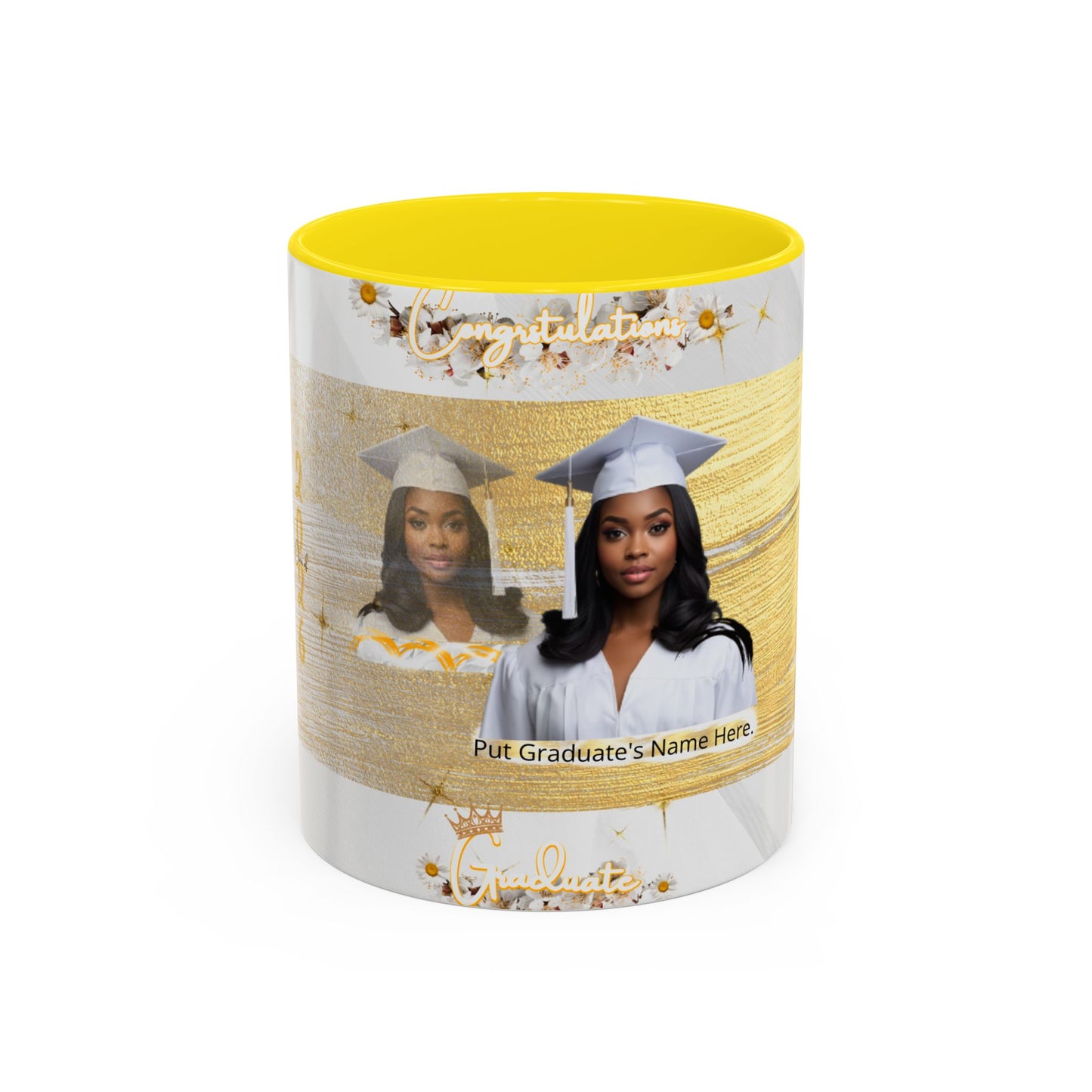 Mug: Graduation Photo Coffee Mug. Personalized Grad Gift with Gold Brush Design (11oz)