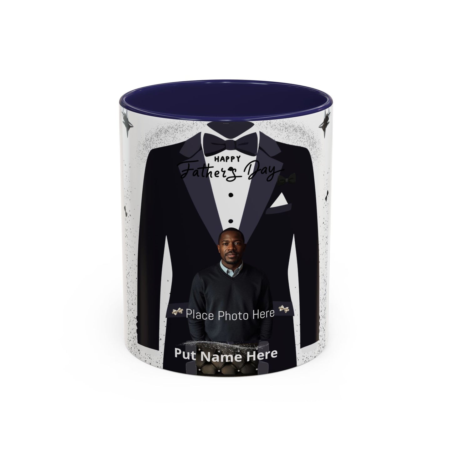 Personalized Father's Day Photo Mug Tuxedo Design, Add Name & Photo (11oz)