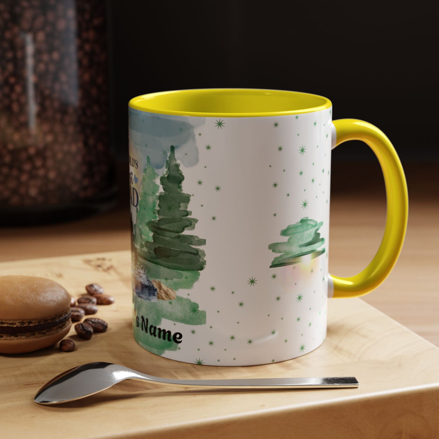 Worlds Best Dad Personalized Accent Coffee Mug Custom Name Fathers Day Gift (11oz)