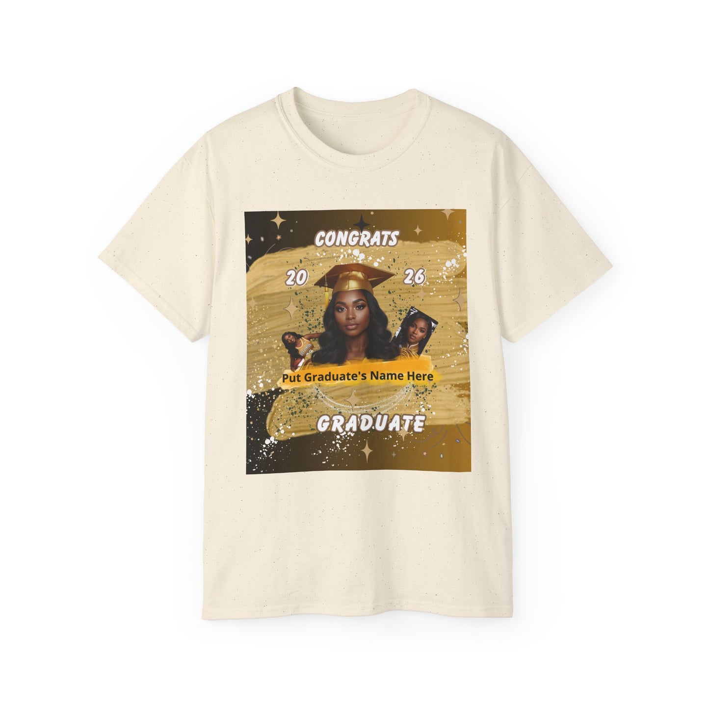 T-Shirts: Graduate Photo Tee Congrats 2026 Personalized Graduation T-Shirt. Gold/Yellow Personalize, upload your photo and write the name.