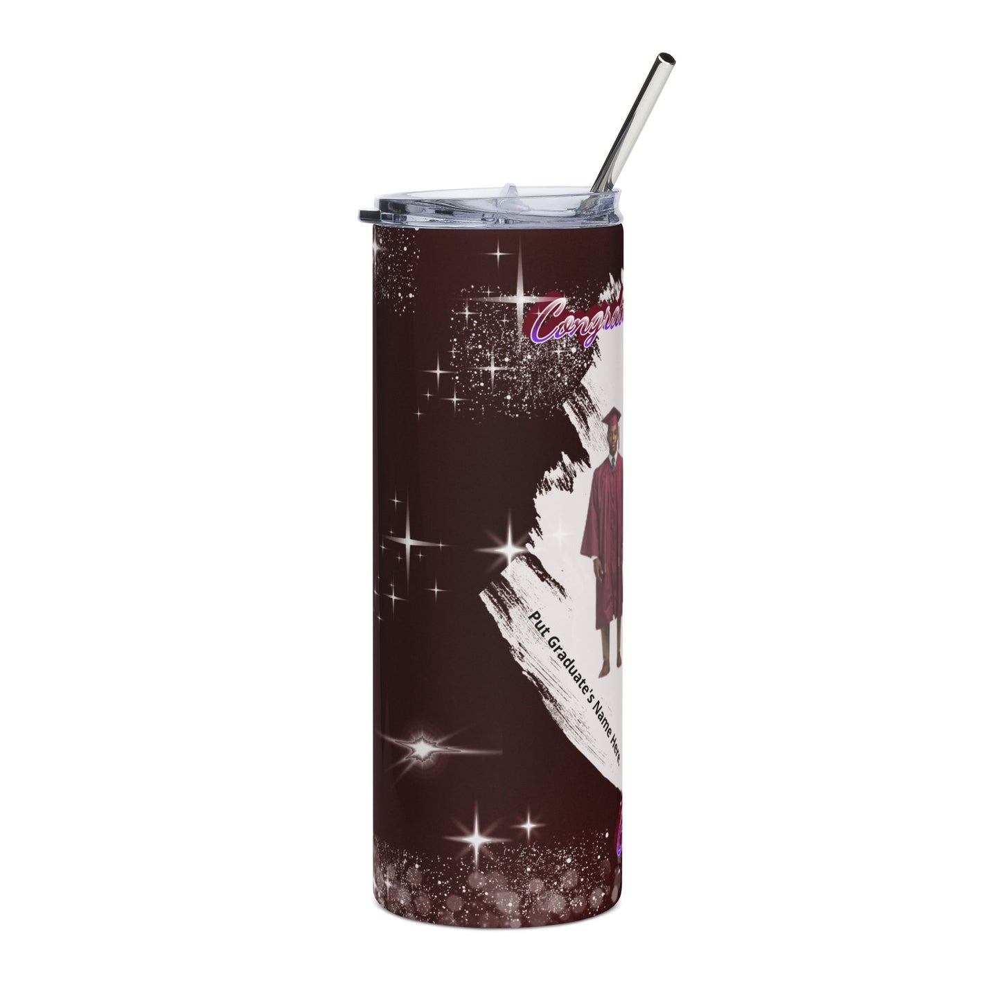 Tumbler: Graduation 2026 Stainless Steel Tumbler Personalized Grad Cap Gown Design. Maroon/Deep Red
