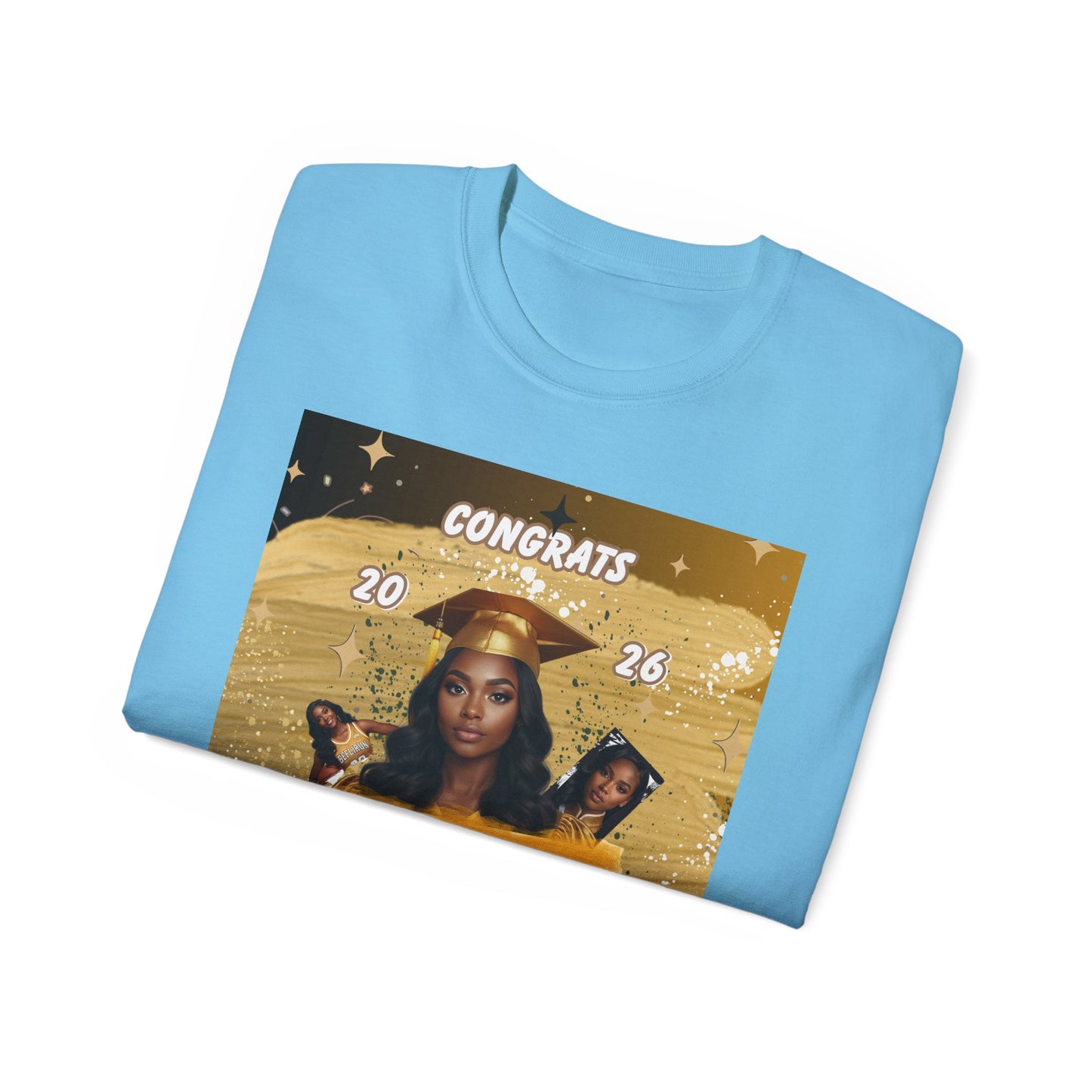 T-Shirts: Graduate Photo Tee Congrats 2026 Personalized Graduation T-Shirt. Gold/Yellow Personalize, upload your photo and write the name.