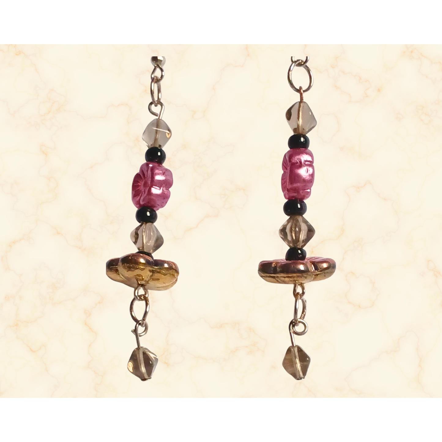 Short pink, gold and smoky dangling earrings: Fashion Jewelry