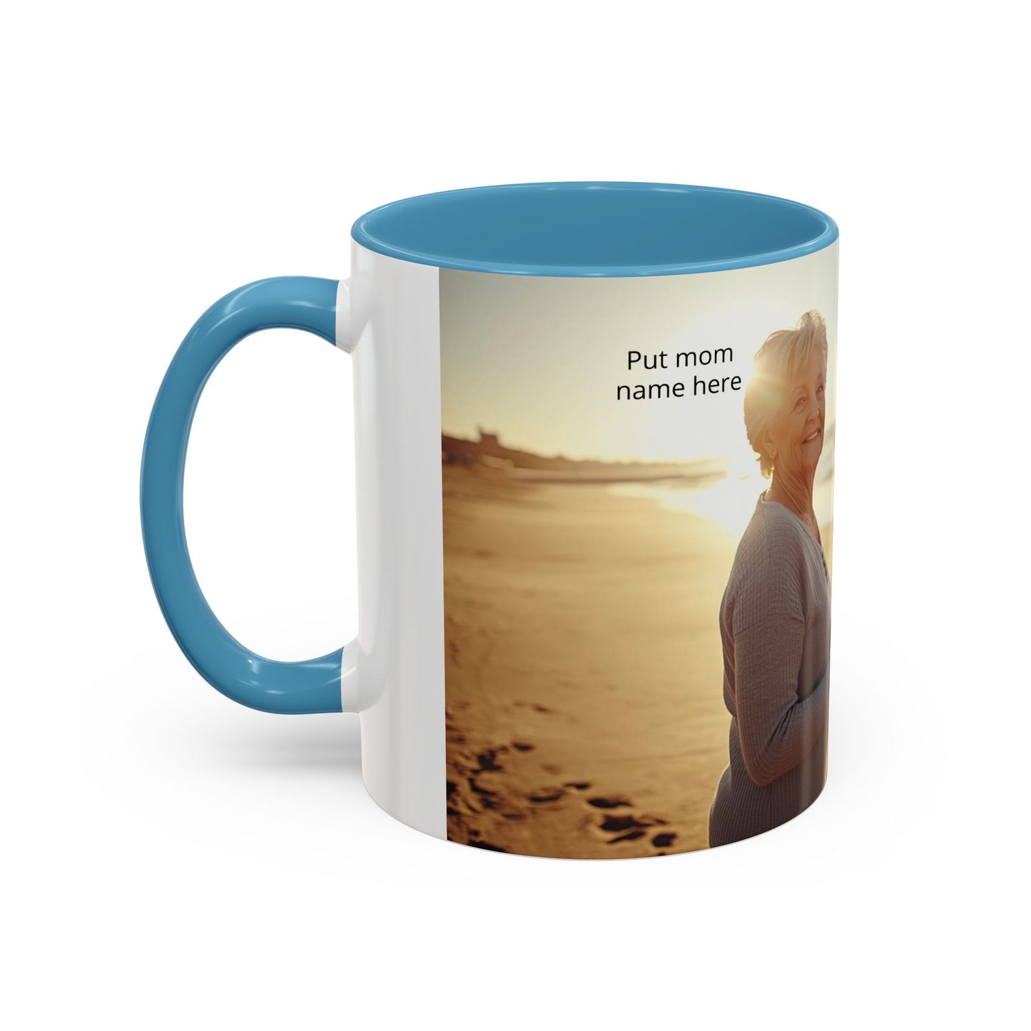 Personalized Photo Accent Coffee Mug Custom Mom and Dad Name, Sunset Beach Memory (11/15oz)