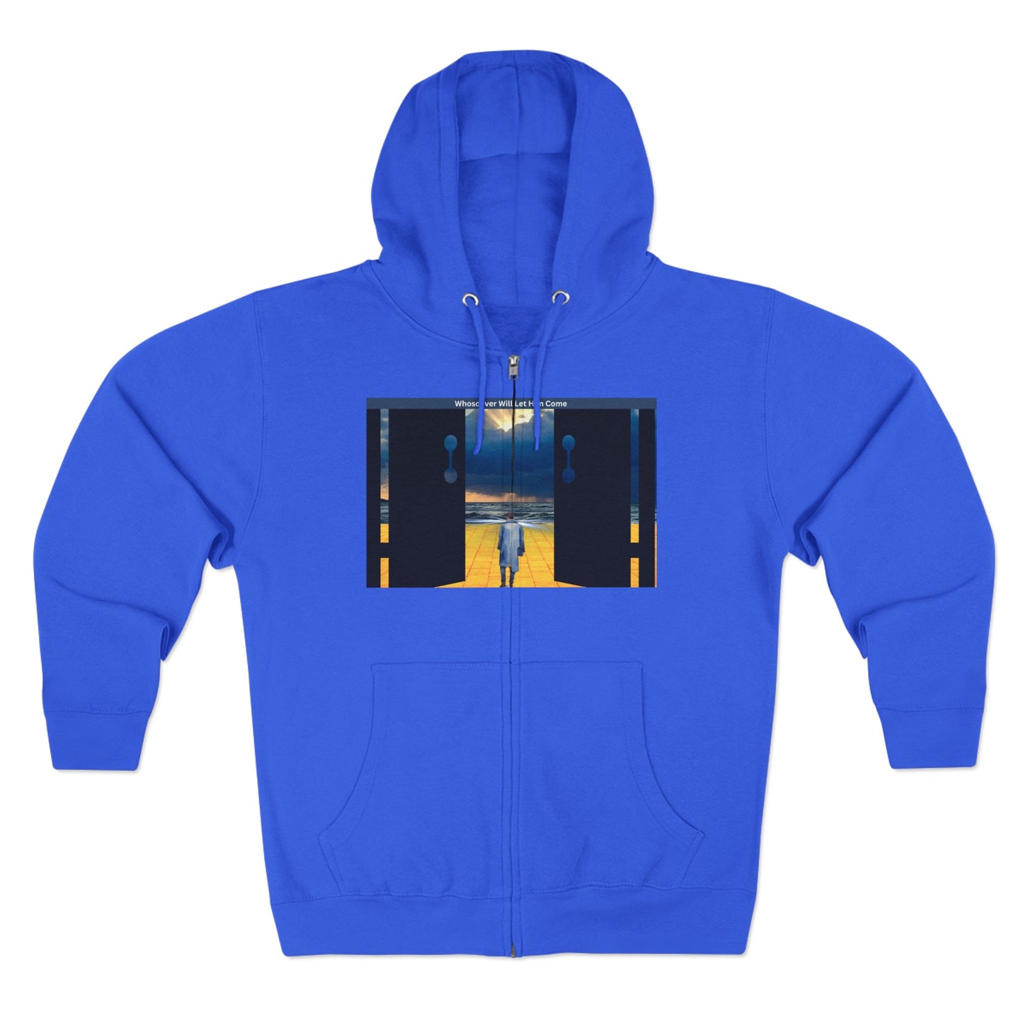 Surreal Doorway Zip Hoodie — Lone Figure Nightscape Artwork