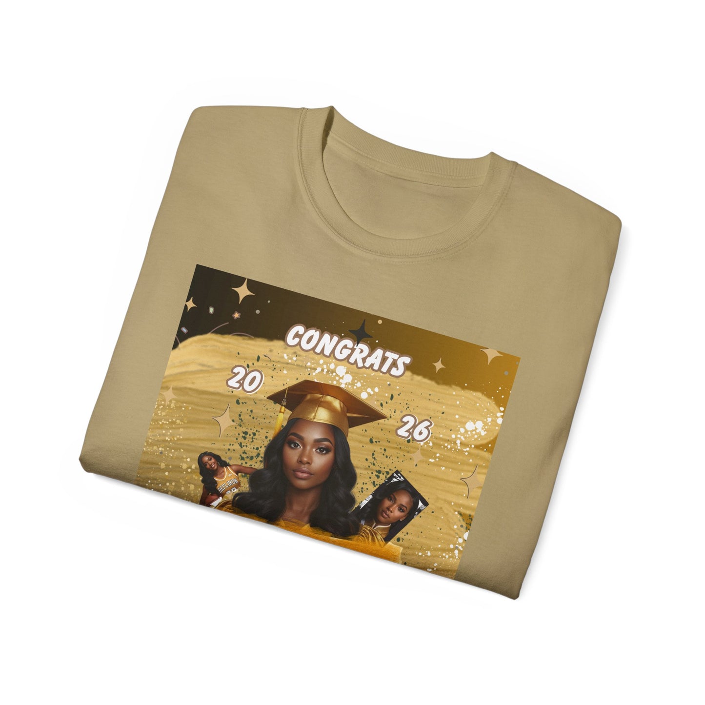 T-Shirts: Graduate Photo Tee Congrats 2026 Personalized Graduation T-Shirt. Gold/Yellow Personalize, upload your photo and write the name.