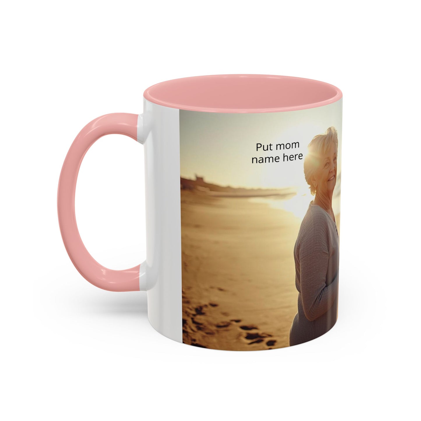 Personalized Photo Accent Coffee Mug Custom Mom and Dad Name, Sunset Beach Memory (11/15oz)