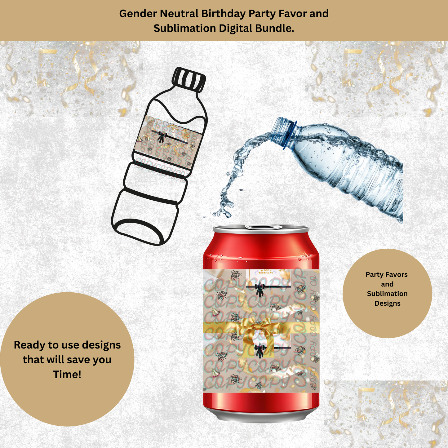 Sublimation and Party Favor Printable Birthday bundle gender neutral anyone. Editable Name. Printable you only can edit name.