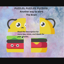 Load and play video in Gallery viewer, Puzzles to help protect and grow your Brain. Set 3. You get 3- puzzles and Each puzzle has 4 big pieces. Cake with candles, numbers on a board, and gift packages.
