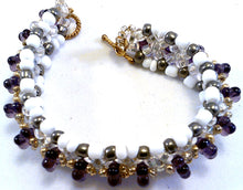 Load image into Gallery viewer, Amethyst purple, white, and golden Bracelet
