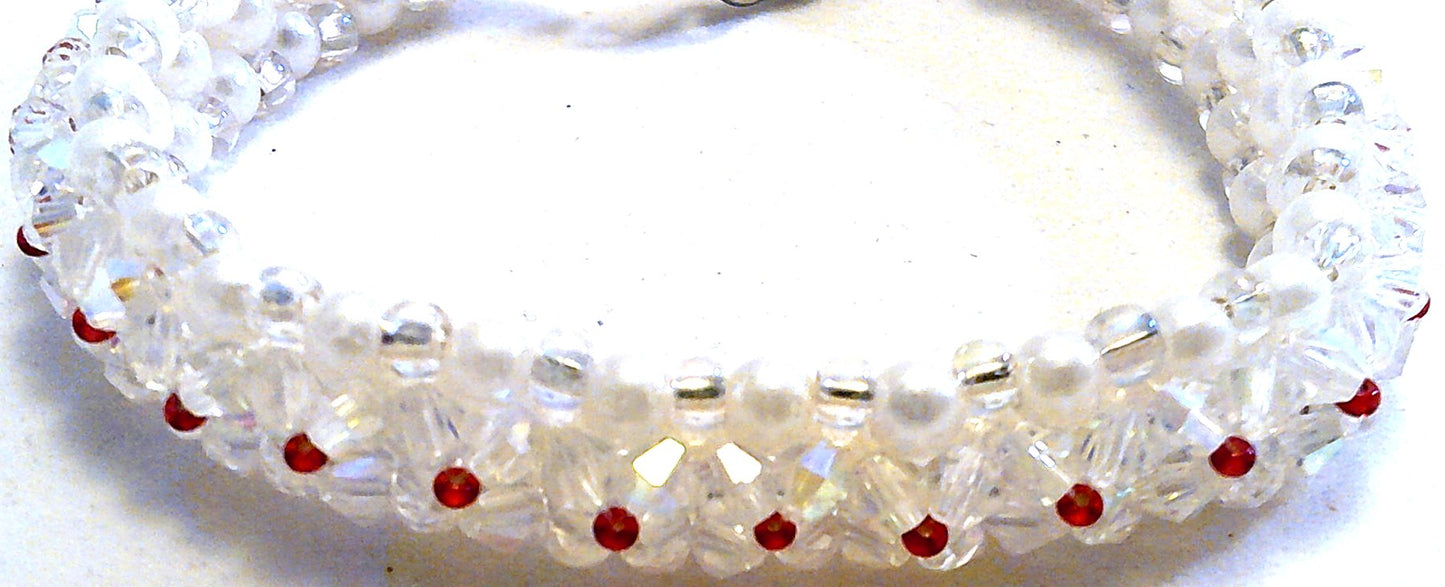 Captivating Ruby red, white, and crystal Bracelet