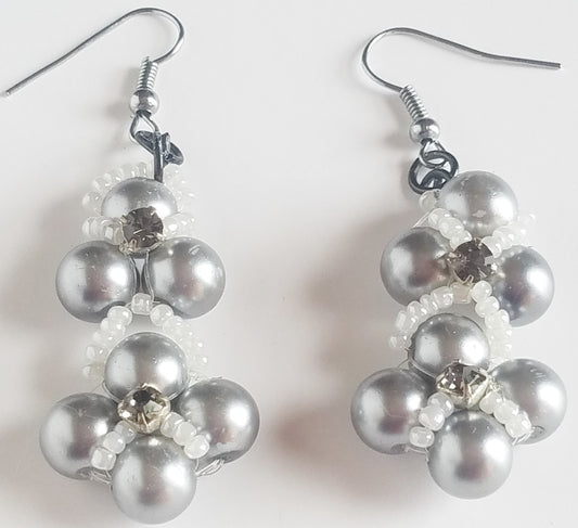 Elegant Bloom Silver, White, black and crystal Earrings