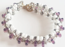 Load image into Gallery viewer, Amethyst purple, white, and golden Bracelet
