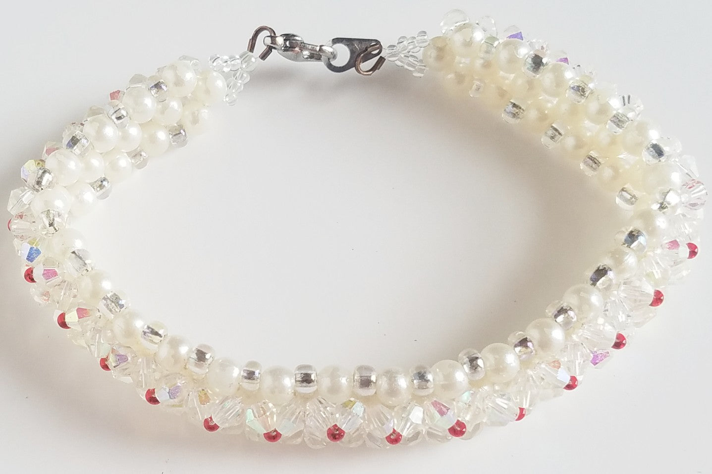 Captivating Ruby red, white, and crystal Bracelet